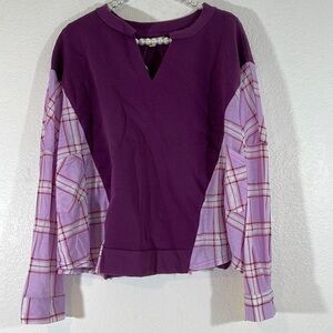 Paper & Tee Deep Purple Plaid Flannel Pullover V Neck Sweater Size 2XL New
